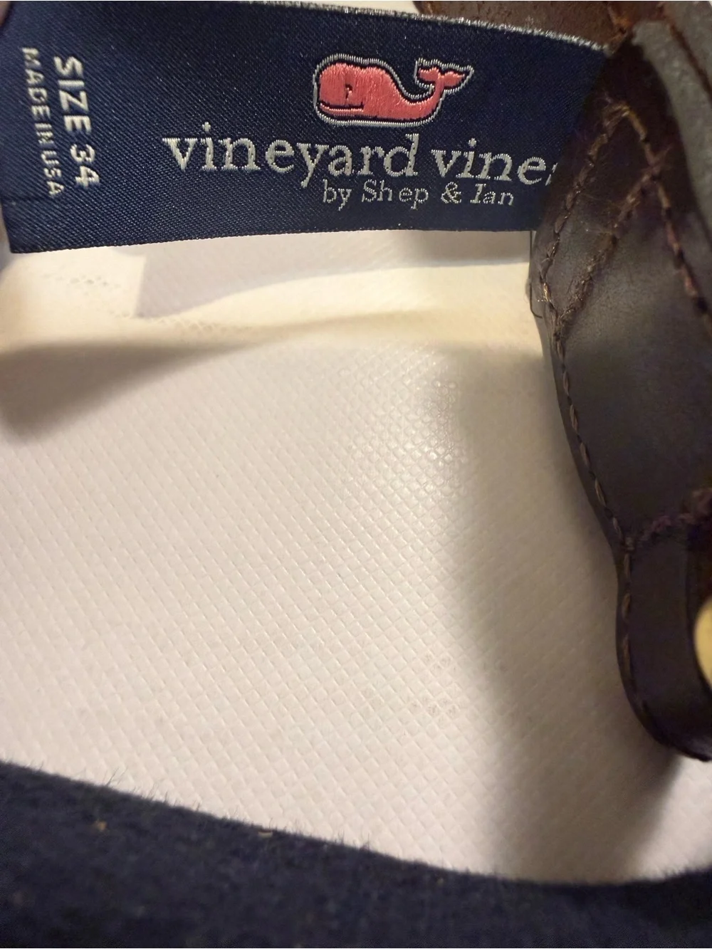 Vineyard Vines Navy Belt with Red & White Whale Pattern